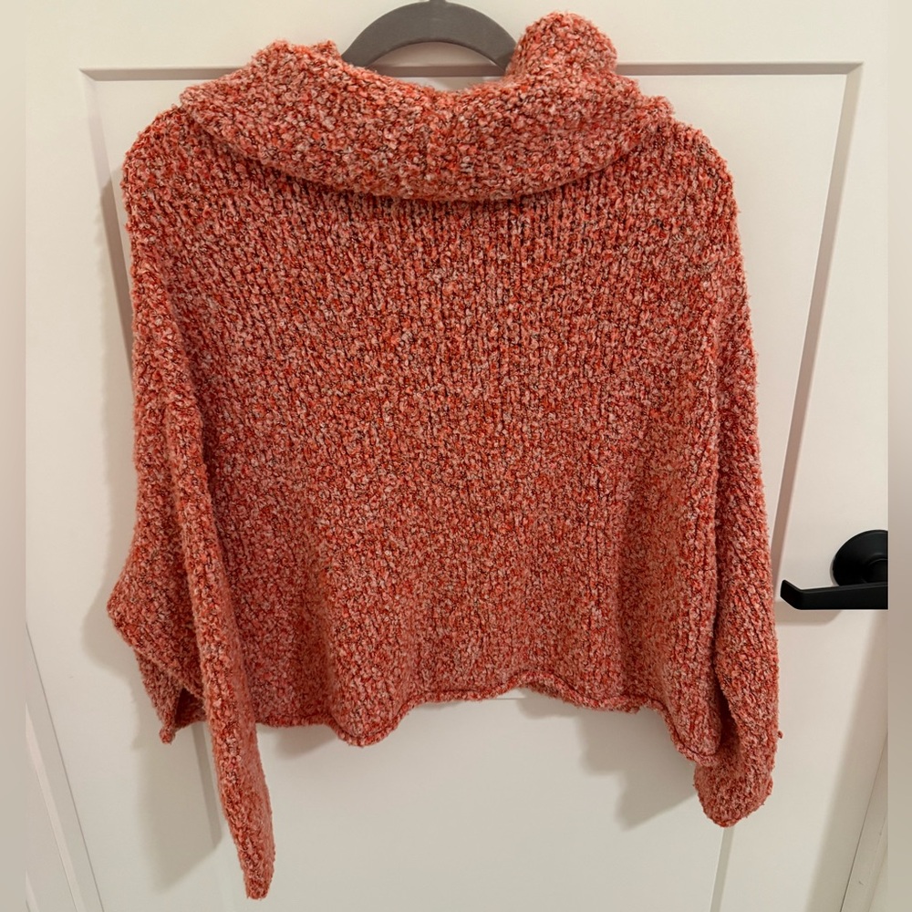 Free People Bouclé Knit Cowl Neck Sweater XS Orange Cozy Chunky Pullover - Picture 4 of 5